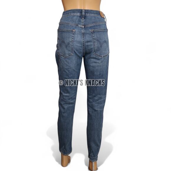 Edwin Pixie Distressed Mid Rise Skinny Jeans Medium Wash Blue Denim Size 30 - Picture 4 of 10